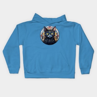 Stained Glass Black Cat Kids Hoodie